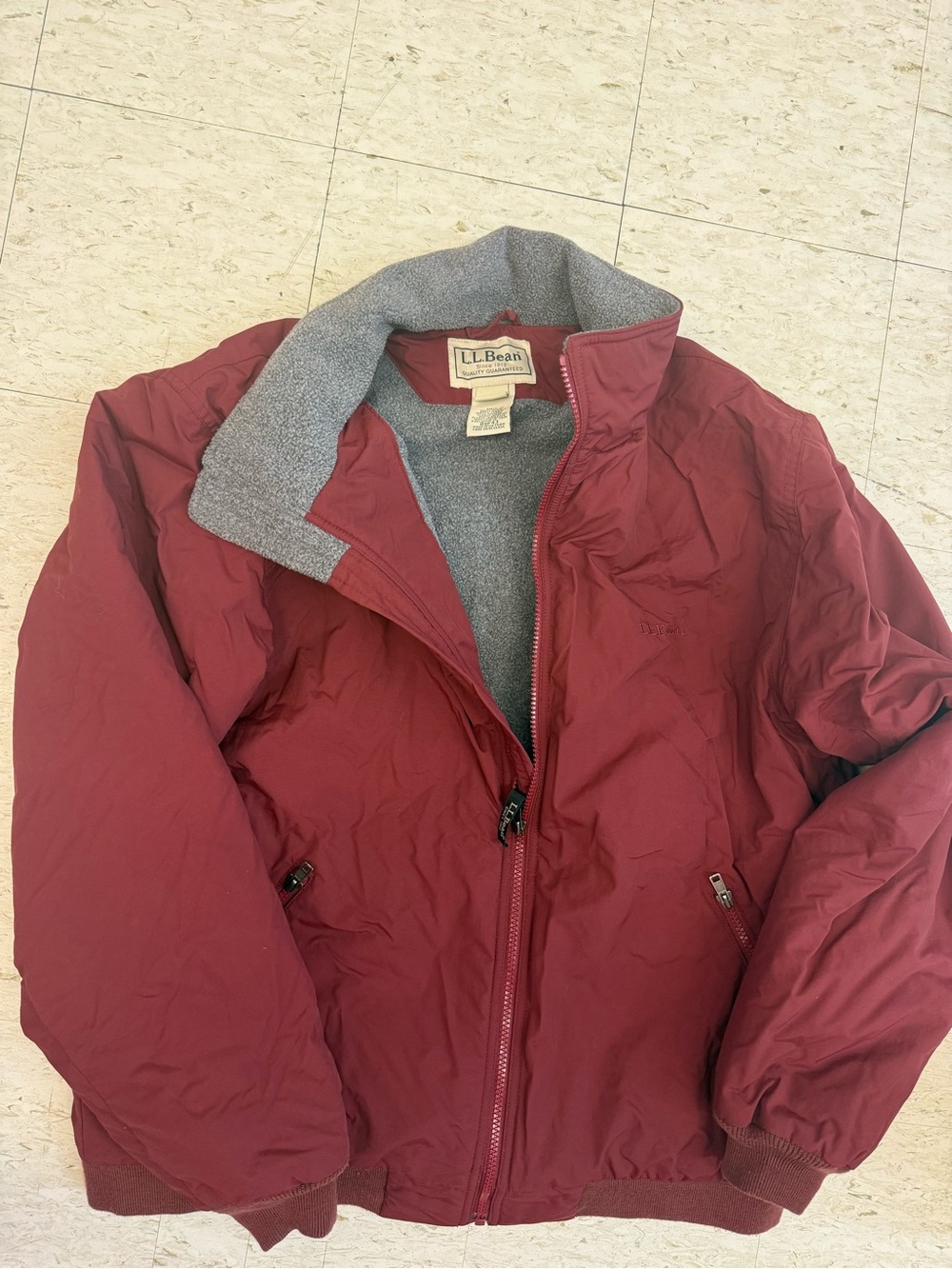 L.L. Bean Women's Maroon Bomber Jacket with Gray Fleece Lining